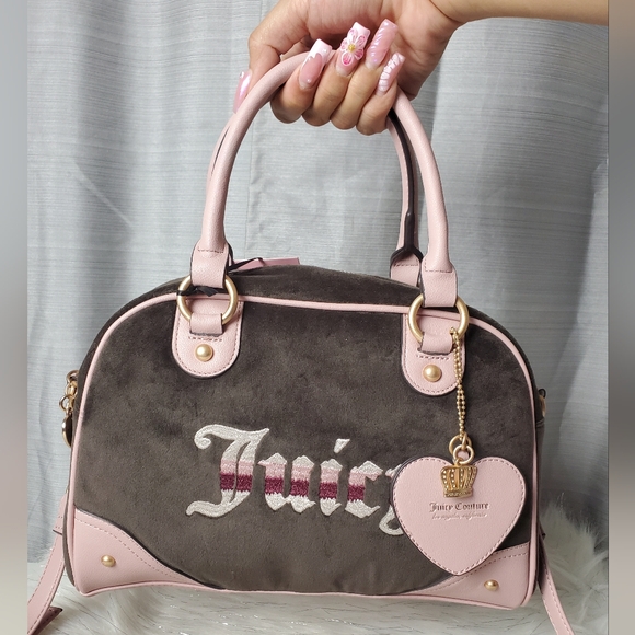 JUICY COUTURE chocolate/dusty blush retro vibe satchel crossbody bag - Picture 3 of 9